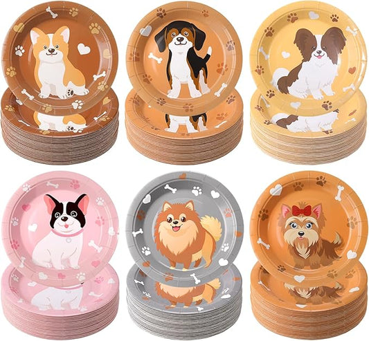 Funnymoom 60 Pcs 7 Inch Dog Birthday Party Paper Plates Cute Puppy Themed Disposable Dessert Cake Plates Tableware Pet Paw Party Decorations Cartoon Animal Birthday Baby Shower Supplies Favors