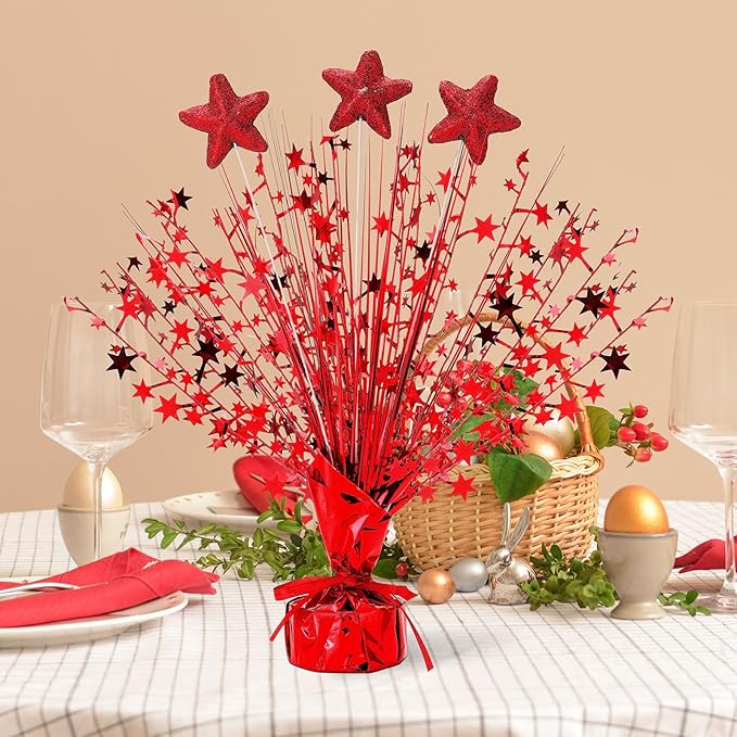 Wenqik 6 Pcs Graduation Table Centerpiece Party Decoration Spray Centerpiece Foil Star Centerpieces Table Decorations for Party Event Anniversary Memorial Dining Holiday Celebration(Red)
