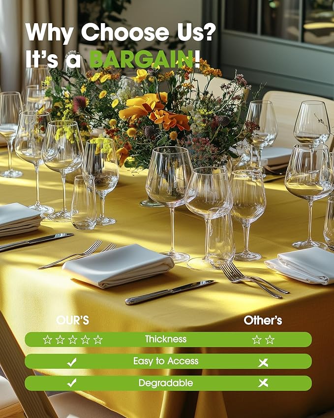 Pureegg Plastic Table Cloth Disposable 6 Pack, 54 x 108 Inch Table Cloths, Easter Party, Decorative Tablecloths, Rectangle, Lemon, Pastel Plastic Cover, Waterproof, Yellow