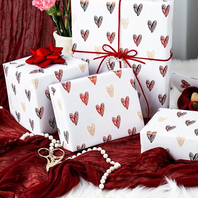 MAYPLUSS Wedding Wrapping Paper, Valentine's Heart Wrapping Paper, Red Foil Heart Design Girl Birthday Gift Wrap Present Paper for Valentine’s Day, Anniversary, Bridal Shower (17 Inch X 33 Feet)