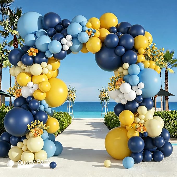 Ouddy Party 149Pcs Blue and Yellow Balloon Garland Kit Different Sizes 18 12 10 5Inch, 6Pcs 18” White Latex Balloons for Summer Tropical Lemon Baby Shower Bridal Shower Wedding Birthday Party Decor