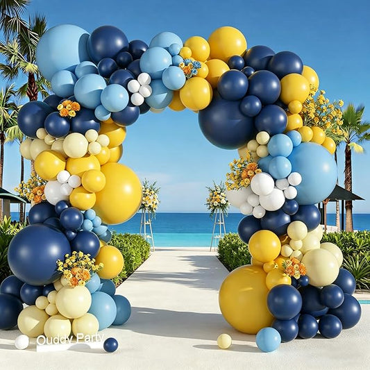 Ouddy Party 149Pcs Blue and Yellow Balloon Garland Kit Different Sizes 18 12 10 5Inch, 6Pcs 18” White Latex Balloons for Summer Tropical Lemon Baby Shower Bridal Shower Wedding Birthday Party Decor
