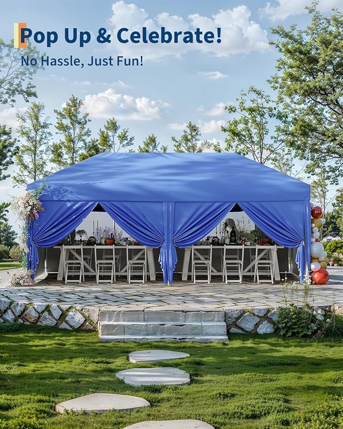 10x20FT Instant Pop Up Canopy Tent with 6 Side Walls, Heavy Duty Canopy Set, Waterproof and UV Protected Tailgate Tent for Outdoor Events (Blue)