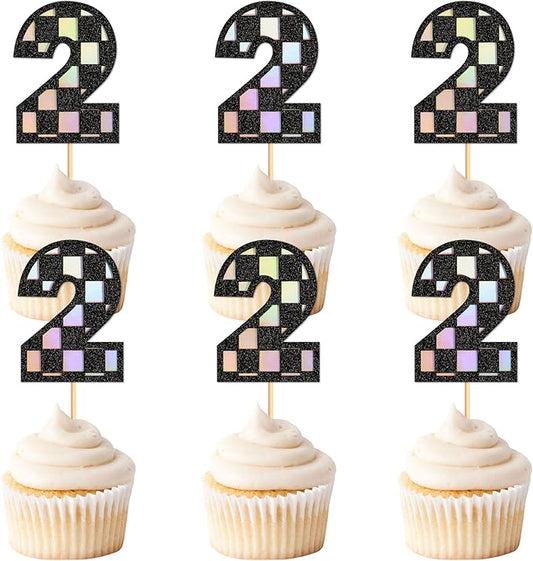 Ercadio 24 Pack Number 2 Cupcake Toppers Checkered Two Cupcake Picks for Smiley Assorted Racing Car Theme Baby Shower 2nd Birthday Party Cake Decoration Supplies