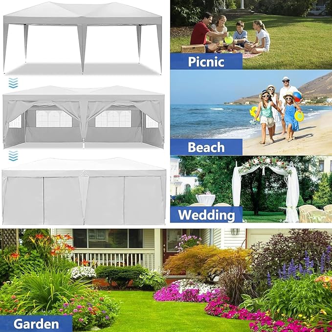 10x20 Pop Up Canopy Tents for Parties, Portable Outdoor Tent with Carry Bag & 4 Sandbags, for Wedding, Patio Events, Commercial, Birthday, Graduation (White, 10x20)