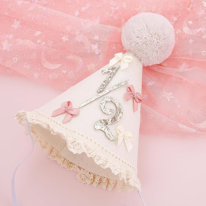 Bow Half Birthday Hat for Her – Pink 1/2 Crown, Half Way to One Bday Baby Girl Party Hat Decor, Cake Smash Outfit