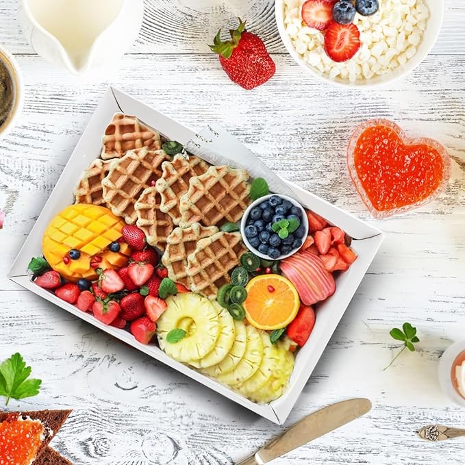 Frcctre 30 Pack 13" L X 9" W X 3" H Disposable Cardboard Serving Trays, Large White Paper Cardboard Serving Platters Food Trays for Snacks, Fruits, Cookies, Desserts, Appetizers, Veggies