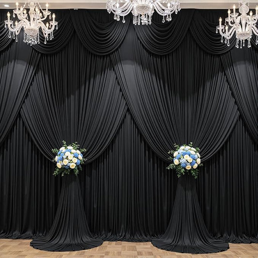 40ft x 10ft Wrinkle Free Black Wedding Backdrop Curtains for Party Bridal Shower Reception Decorations Black Fabric Curtain Backdrops Drapes for Photography Baby Shower Birthday Background