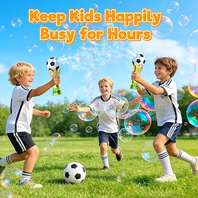 FUNZBO Bubble Machine for Kids - Soccer Trophy Bubble Wand with 2 Solution Refill, Automatic Bubble Blower, Bubbles Maker Blaster Toddler Outdoor Toys, 2026 Merchandise Birthday Gift for Boys Girls 3+