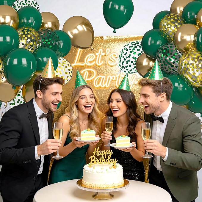 Ouddy Life 71pcs Green and Gold Balloons Set, 12 inch Dark Green and Metallic Gold Confetti Balloons for Birthday Graduation St Patricks Baby Shower Jungle Party Wedding Party Decorations