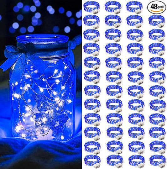 AIKEI 48 Pack LED Fairy Lights Battery Operated, Mini String Lights Waterproof 7 Feet 20 Led Firefly Starry Lamps for Wedding Party Bedroom Garden Halloween Christmas Decoration Blue