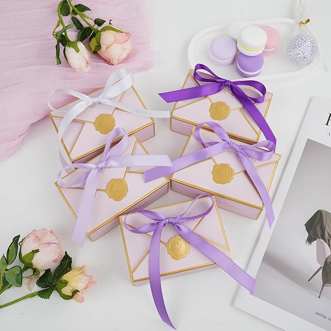 MAYREEL 5 Colors Purple Satin Ribbon 1/2 Inch Thin Ribbon for Gift Wrapping Flower Bouquet Wedding Bridal Shower Crafts Total 50 Yards