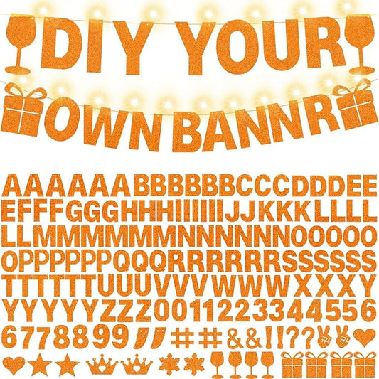 175Pcs DIY Glitter Customizable Banner Kit Custom Banners DIY Happy Birthday Letter Banners Personalized Banner Decor for Easter Day Christmas Baby Shower Birthday Party Decorations(Glitter Orange)