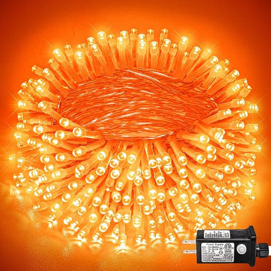 400 LED Christmas Lights Outdoor 132 FT String Lights Indoor Outdoor Clear Wire with 8 Modes Plug in Waterproof Orange String Light for Christmas Tree Party Thanksgiving Decorations