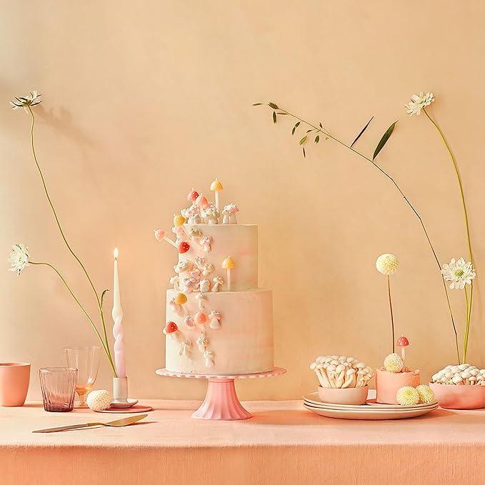 Meri Meri Mushroom Birthday Candles (Pack of 6) - 3D Mushroom Cake Toppers, Pastel Peach and Pink with White Spots, Fairy Party Decorations, Woodland Birthday Candles
