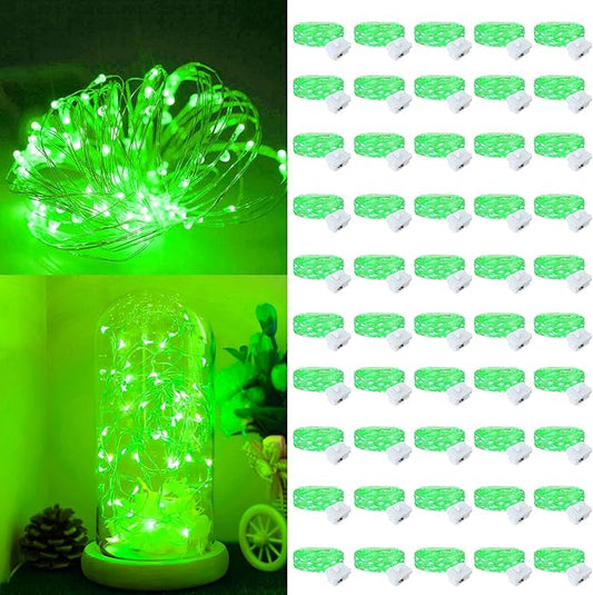 50Pack Fairy Lights Battery Operated, 7ft 20 LED 3 Modes Speed Twinkle Mini String Lights Waterproof Silver Wire Firefly Starry Lights for Mason Jars Wedding Party Christmas Decorations