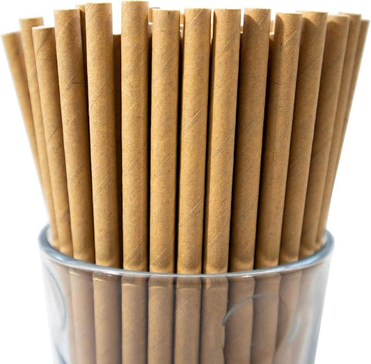 Pack of 150 Natural Kraft Biodegradable 4-Ply Paper Drinking Straws (Compostable, Non-toxic, BPA-free)