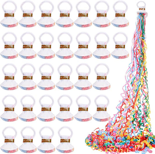 Lawei 30 Pieces No Mess Streamers, Colorful Hand Throw Confetti Poppers, Romantic White Streamer Popper Paper Crackers for Birthday, Wedding, Graduation, Opening Celebrations, Party Favors