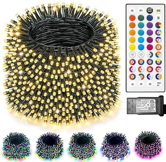 35 Colors Changing Christmas Lights, 98FT 300 LED 4th of July String Lights Green Wire with Remote, Waterproof Twinkle Light for Xmas Tree Holiday Party Indoor Outdoor