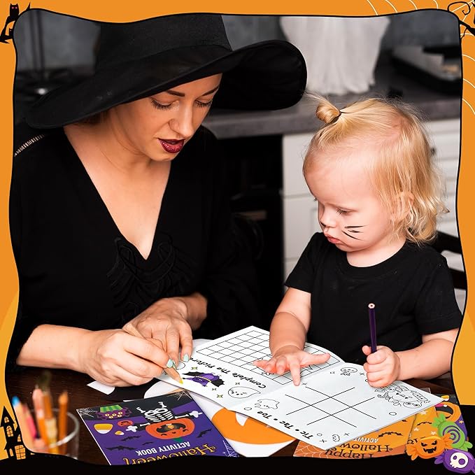 Halloween Activity Books for Kids - 24Pcs Happy Halloween Mini Games Coloring Book Set Bulk Mazes Word Search Word Scramble Games for Classroom DIY Art Gifts Trick or Treat Holiday Party Favors