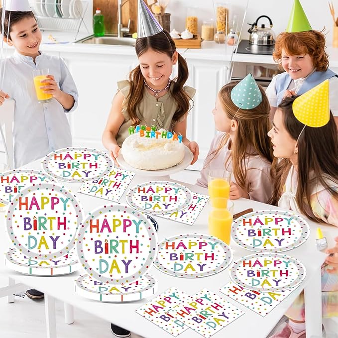 40 Pcs Birthday Plates and Napkins Party Supplies,9-inch Disposable Happy Birthday Dots Dinner Paper Tableware Set for Baby Shower,Party Decoration Serves 20