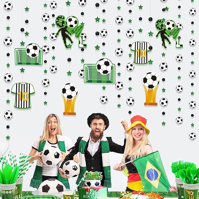 pinkblume Soccer Party Decorations Black Green Circle Dot Star Soccer Sport Theme Hanging Cutout Garland Streamer for Birthday Baby Shower Wedding Party Supplies Classroom Nursery Wall Ceiling Decor