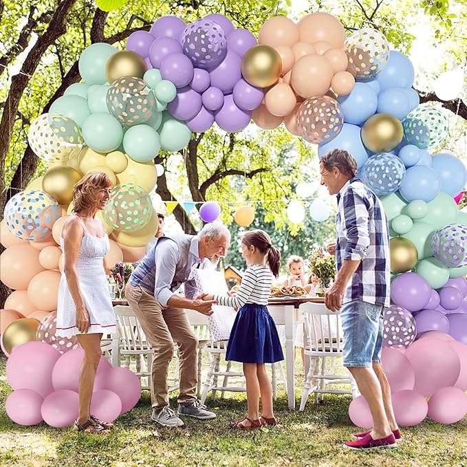 Amandir 164PCS Pastel Balloon Garland Kit, Rainbow Easter Unicorn Balloon Arch, Colorful Gold Confetti Balloons Pastel Easter Spring Baby Shower Wedding Ice Cream Mermaid Party Decorations Supplies