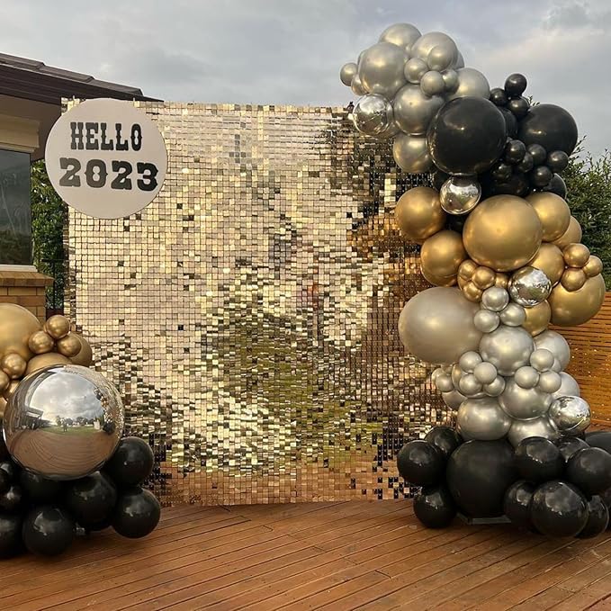 Paready Black and Gold Balloons, 60 Pcs 12 Inch Gold Confetti Balloon, Latex Party Balloons with Ribbons for Birthday Graduation Black Silver Party Wedding Engagement Anniversary Festival Decoration