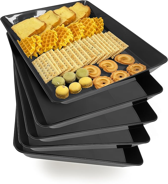 Serving Tray Platter, 5 Pcs Food Tray for Veggie Fruit Snack Dessert Cookie Cheese, Food Trays for Party Supplies Display, Plastic Platters for Serving Food, Large Trays, BPA Free