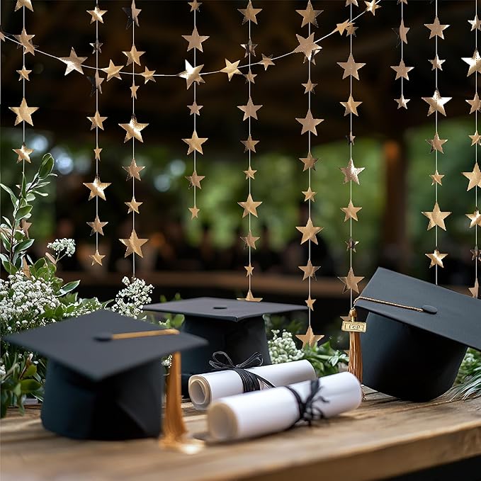 Cheerland Champagne Gold Star Garlands Graduation Party Decorations Hanging Paper Stars Streamer Banner for Starry Night Birthday Little Star Bday Wedding Engagment Congrats Grad Decor Supplies