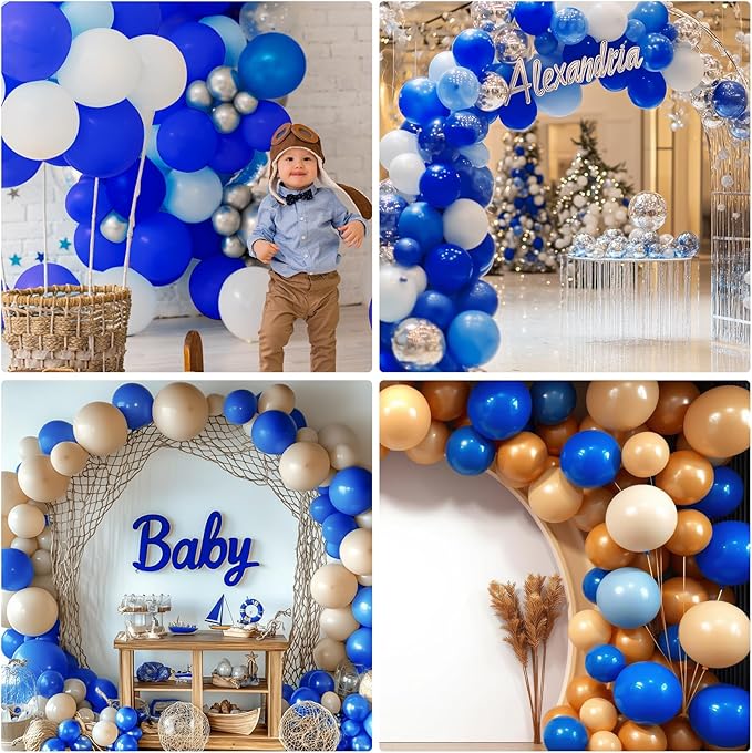 RUBFAC Royal Blue Balloons 129pcs Different Sizes 18 12 10 5 Inch, Blue Balloon Arch Kit Garland for Graduation Birthday Party Baby Shower Baseball Nautical Retirement Bachelorette Party Decoration