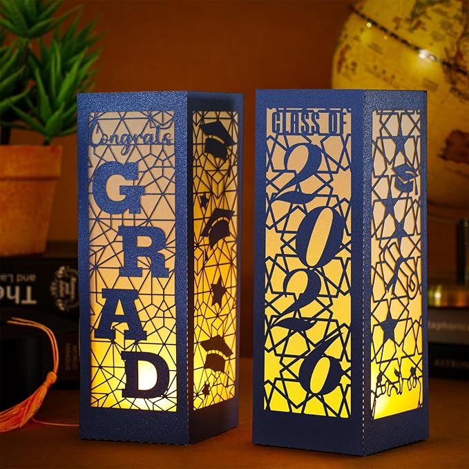 Rossesay 12 Pcs Graduation Table Centerpieces Boxes Class of 2026 Graduation Lanterns for Centerpieces with LED Candles Congrats Grad School College Photo Props for Party Table Decoration (Blue)