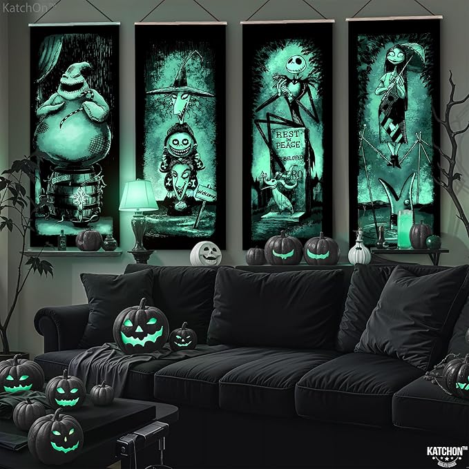 KatchOn Spooky Stretching Portrait - 47x16 Inch, Pack of 4 | Haunted Mansion & Skeleton Banner for Halloween Decorations Indoor, Outdoor | Halloween Wall Decorations