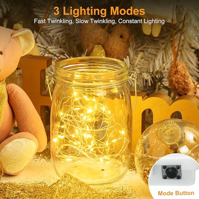 btfarm 16 Pack Fairy Lights Battery Operated [3 Modes], 7ft 20 Led Twinkle Lights String Lights Waterproof Bulk Small Mini Silver Wire for Christmas Mason Jars Wedding Table Centerpiece, Warm White