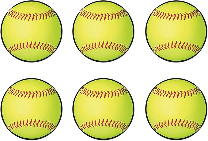 Beistle 6-Piece Softball Cutouts in Yellow, Sports Themed Party Decorations, Game Day Party Supplies, Softball Themed Party Accessories, 10"