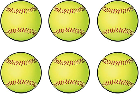 Beistle 6-Piece Softball Cutouts in Yellow, Sports Themed Party Decorations, Game Day Party Supplies, Softball Themed Party Accessories, 10"