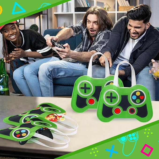 Silkfly 12 Pcs Video Game Party Favor Bags Non Woven Reusable Gaming Goodie Treat Gift Bags with Handles Gaming Party Supplies Class of 2026 Graduation Favors (Green)