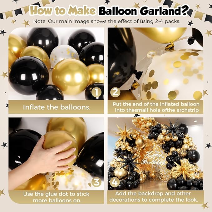 Black and Gold Balloon Arch Garland Kit 153pcs with Star, 22 18 12 10 5in Different Size Black and Gold Confetti Latex Balloons for Birthday Anniversary Graduation New Year Party Decoration