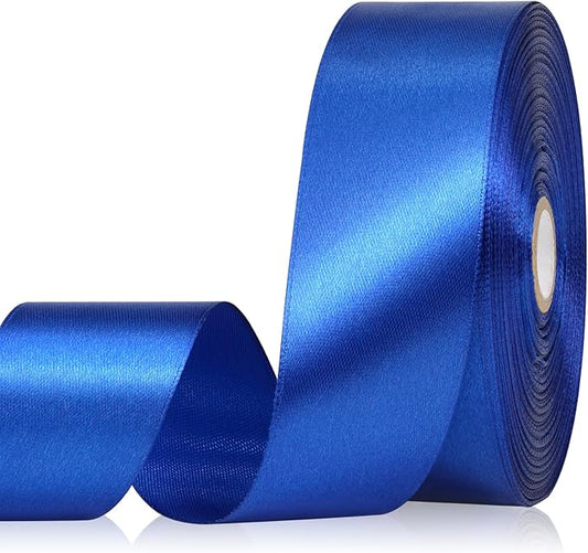 Blue Satin Ribbon 1-1/2 Inch, 60 Yards Royal Blue Polyester Fabric Ribbon for Gift Wrapping, Fabric Ribbon for Flower Bouquet Crafts Wedding Christmas Party