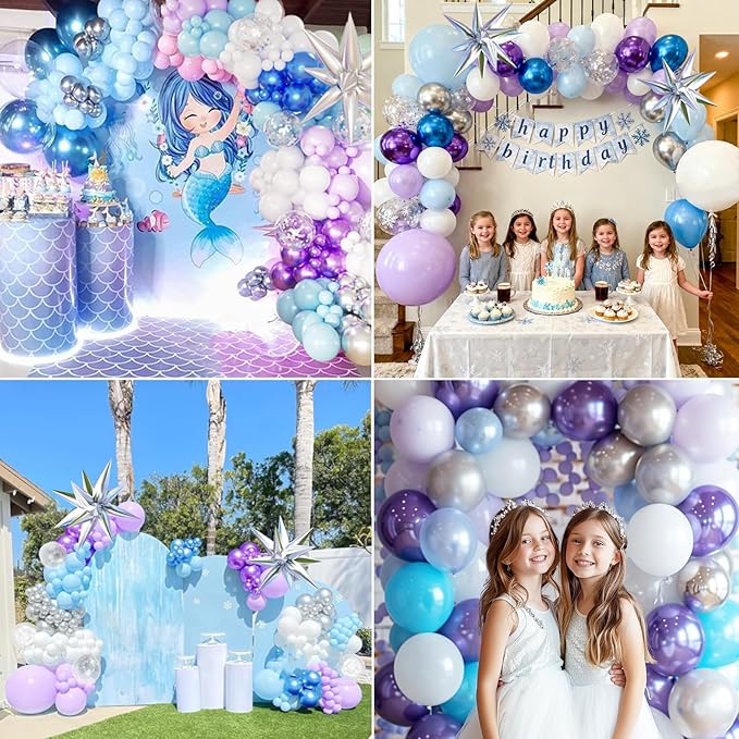 KARLURE Purple and Blue Balloon Arch Kit with White and Silver Balloons for Summer Pool Party Under the Sea Ocean themed Party Kindergarten Graduation Girls Princess Birthday Party Decorations