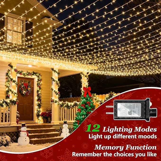 300 LED Christmas Tree Lights, Connectable Christmas Lights Indoor with Timer Memory & Dimmable & 12 Modes, 75FT Mother's Day Decoration Fairy String Lights for Outside Bedroom Patio, Warm White