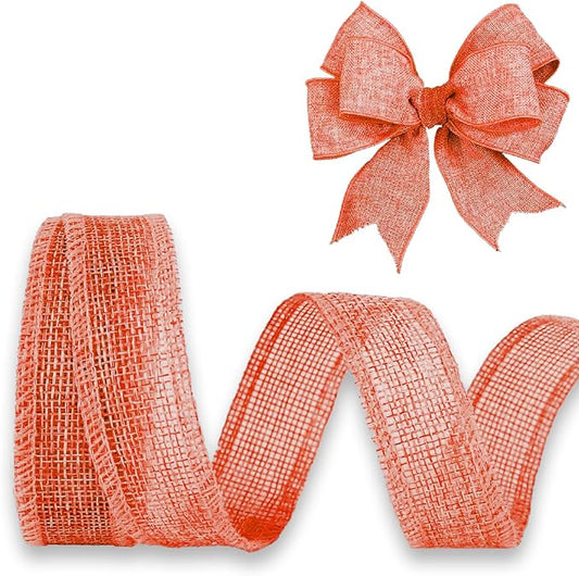 Orange Burlap Ribbon 1 inch X 10 Yard Natural Linen Woven Burlap Ribbons DIY Handmade Edging Production Wreath Holiday Decoration Ribbon Gift Wrapping Orange Linen Ribbons