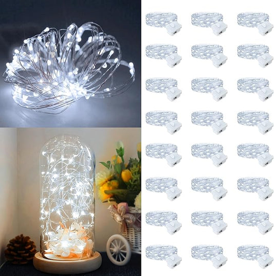 24Pack Fairy Lights Battery Operated, 7ft 20 LED 3 Modes Speed Twinkle Mini String Lights Waterproof Silver Wire Firefly Starry Lights for Mason Jars Wedding Party Christmas Decorations