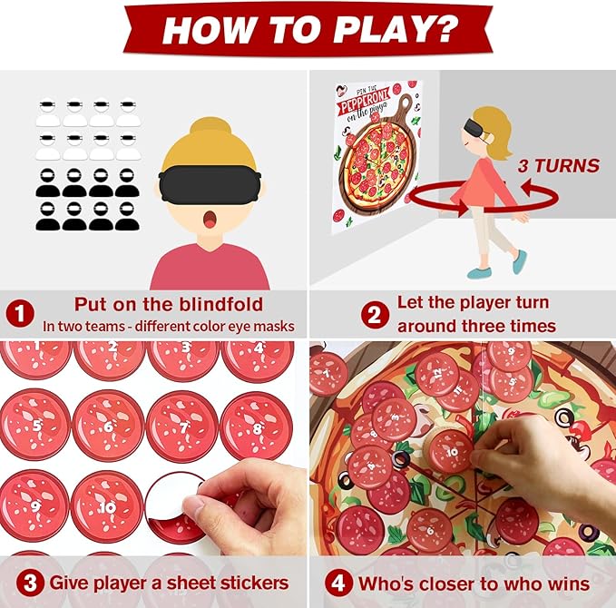 PARTYLOUD Pizza Party Games, Pin The Pepperoni on The Pizza, Pizza Italian Birthday Party Games Decoration Classroom Toddlers Preschool Party Supplies for Boys Girls Adults