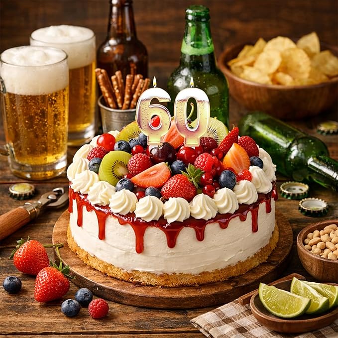 60th Birthday Cake Candles, Beer Themed Cake Numbers Decorations Funny Party Topper Supplies for Men Beer Lover Birthday Celebration Gifts (60)