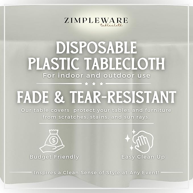 ZIMPLEWARE Premium Light Grey Plastic Table Cloth Disposable (12 Pack) Round Tablecloth (84in) Party Table Cloths Disposable, Perfect Table Cloth Round Cover for Any Table Up to 6 Feet