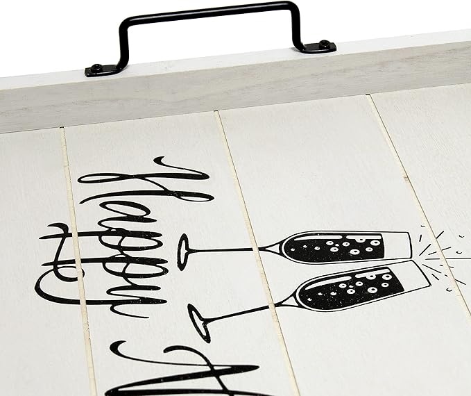 Elegant Designs HG2000-GNY Champagne Toast Decorative Wood Serving Tray w/Handles, 15.50" x 12", Light Gray Happy New Year