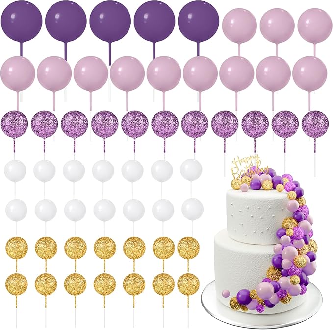 60Pcs Glitter Cake Balls Decorations Foam Cake Topper Balls Mini Balloon Cupcake Toppers for Cake Decorating Birthday Baby Shower Party (Glitter Purple Series)