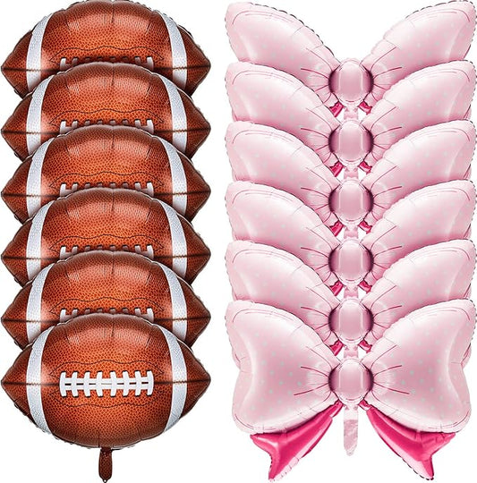Sumind 12 Pcs Football Gender Reveal Decorations, 31 Inch Pink Bow Balloons 26 Inch Football Foil Balloons Party Favors Supplies Accessories or Gender Reveal Party, Baby Shower, Birthday
