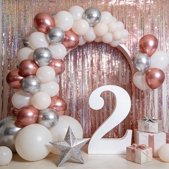 4 Packs Rose Gold Foil Fringe Curtain, Rose Gold Glitter Metallic Tinsel Backdrop for Birthday Wedding Bridal Baby Shower Engagement Bachelorette Party Decorations Supplies